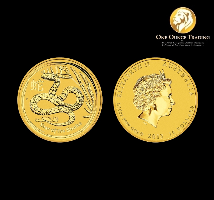 1/10 oz Gold Lunar Snake BU 2013 (with capsule) | One Ounce Trading