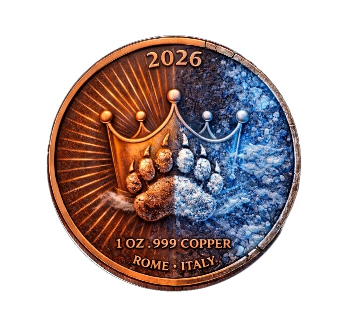 1 oz BEAR Virtues Series .999 Copper Round Italy 2026 - Image 2