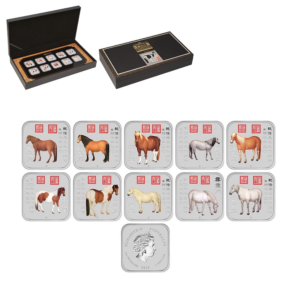 2014 Perth Mint Lunar Horse 1 oz silver square coloured 10-coin set